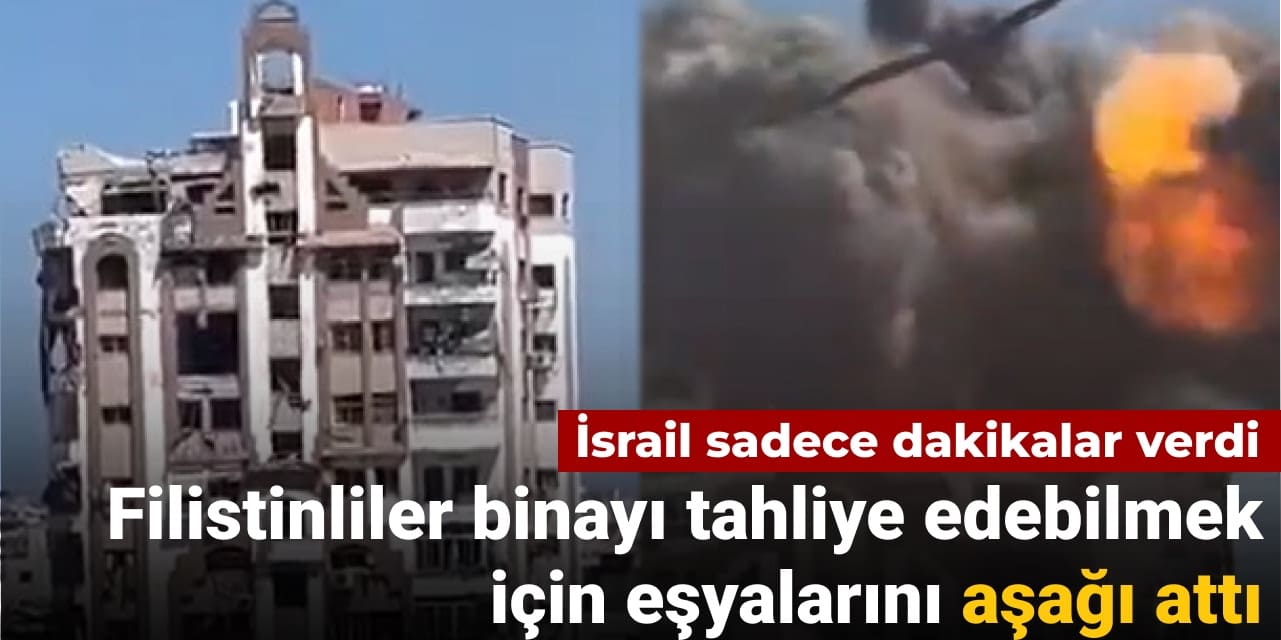 israil sadece dakikalar verdi filistinliler binayi tahliye edebilmek icin esyalarini asagi atti OVifbMff