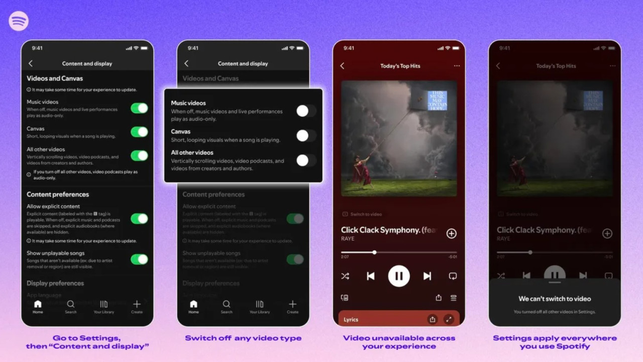 Spotify Kullanıcıları İçin Yeni Özellik: Şarkı Videolarını Kapatma İmkanı Geldi